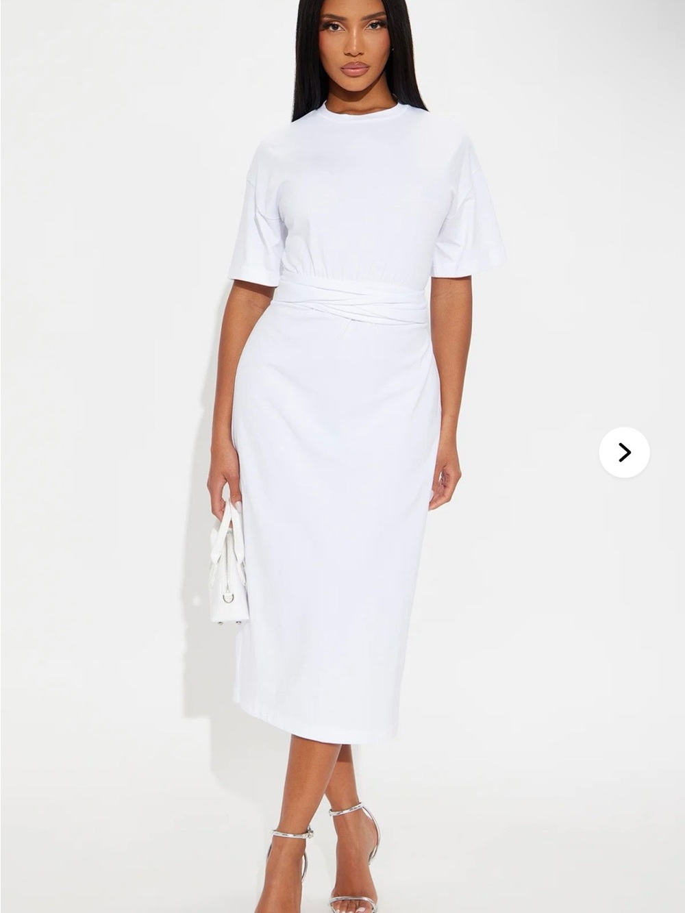 Fashion Nova White Short Sleeve Midi Dress